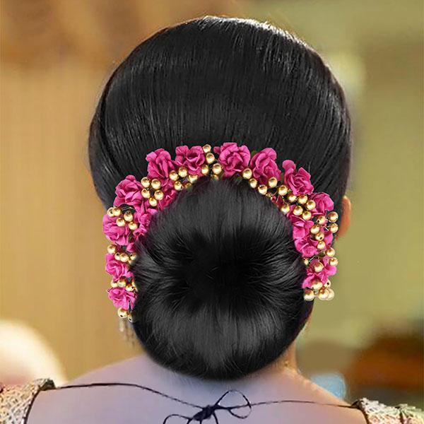 Apurva Pearls Pink Floral Hair Brooch - 1505419B