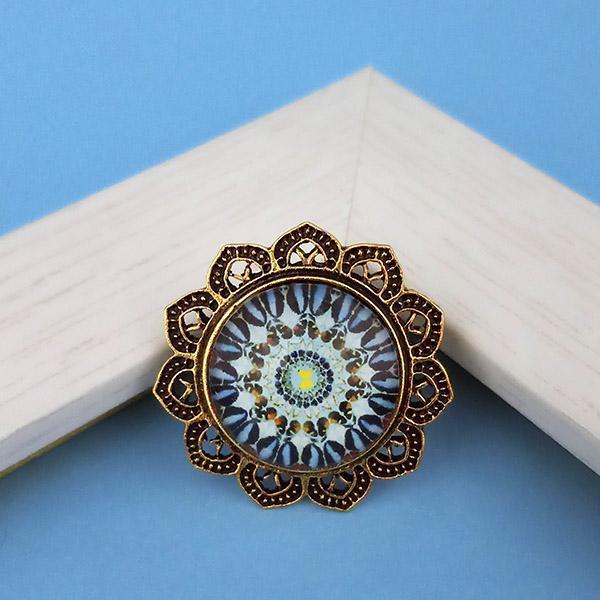 Jeweljunk Blue Antique Gold Plated Adjustable Finger Ring - 1505532