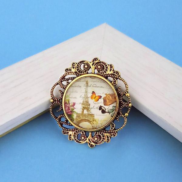 Tip Top Fashions Antique Gold Plated Paris Design Adjustable Finger Ring - 1505538