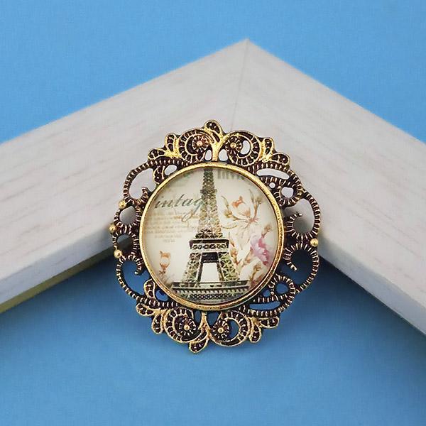 Tip Top Fashions Antique Gold Plated Paris Design Adjustable Finger Ring - 1505540