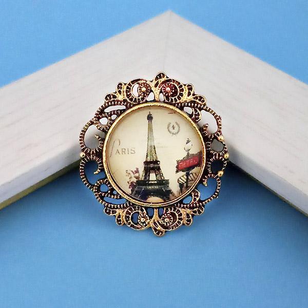 Tip Top Fashions Antique Gold Plated Paris Design Adjustable Finger Ring - 1505543