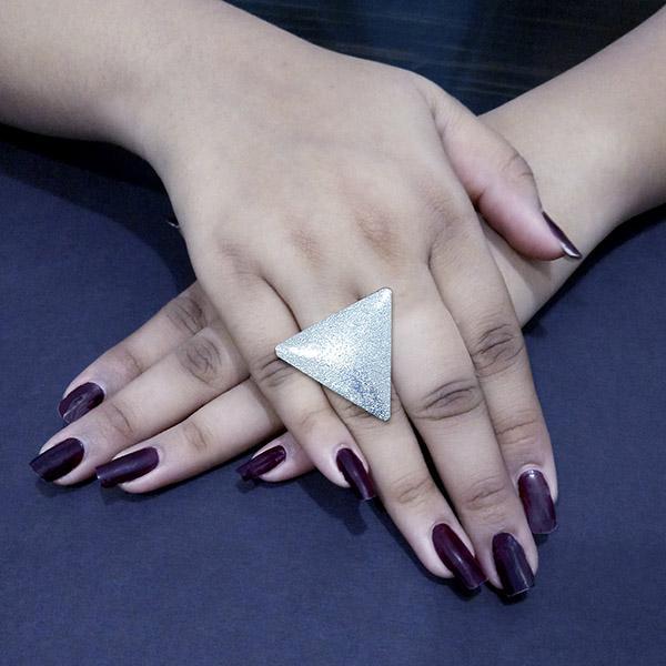Kriaa Silver Plated Triangle Shaped Adjustable Finger Ring