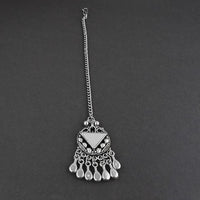 Jeweljunk Dark Blue Oxidised Silver Plated Maang Tikka  -  1505652F