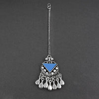 Jeweljunk Dark Blue Oxidised Silver Plated Maang Tikka  -  1505652F