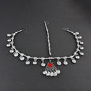 Jeweljunk Red Oxidised Silver Plated Maang Tikka  -  1505656A