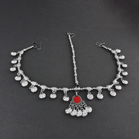 Jeweljunk Red Oxidised Silver Plated Maang Tikka  -  1505656A