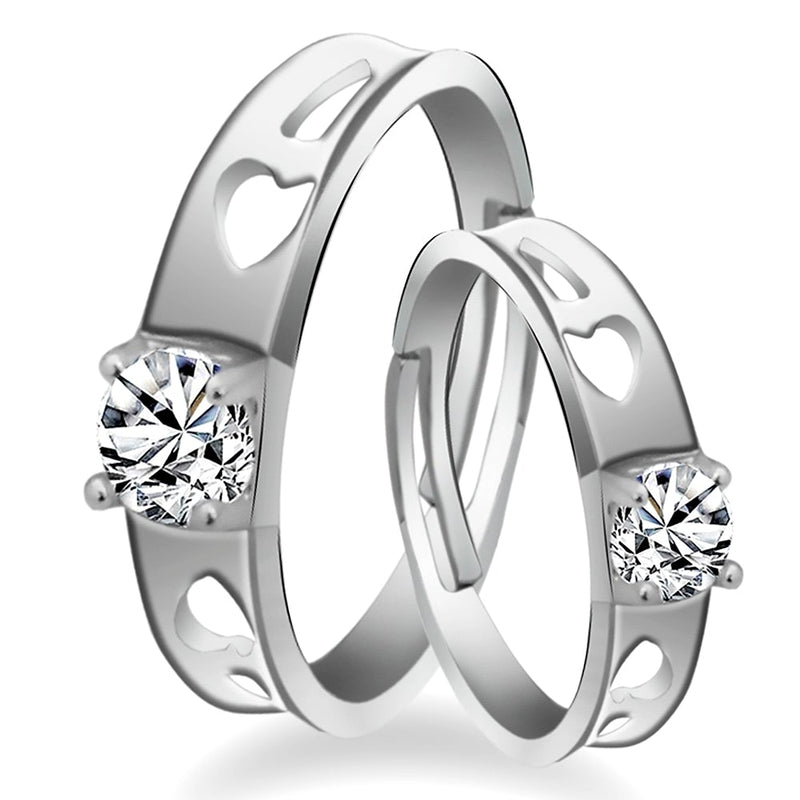 Urbana Rhodium Plated Solitaire Couple Ring Set With Crystal Stone-1506304