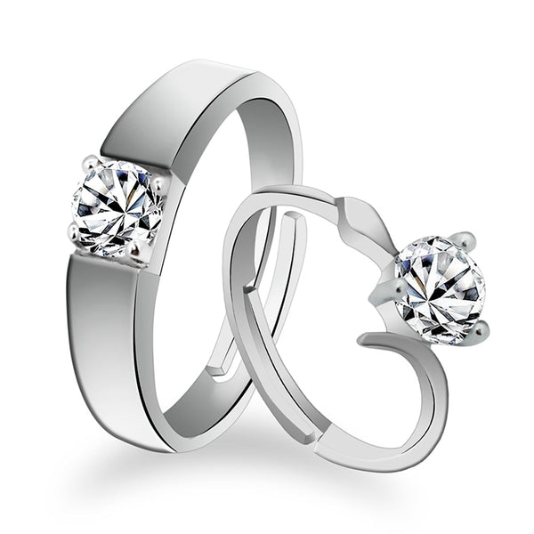 Urbana Rhodium Plated Solitaire Couple Ring Set With Crystal Stone-1506318