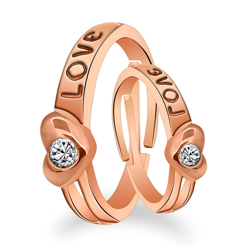 Urbana Rose Gold Plated Solitaire Couple Ring Set With Crystal Stone-1506321A