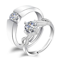 Urbana Rhodium Plated Solitaire Couple Ring Set With Crystal Stone-1506369