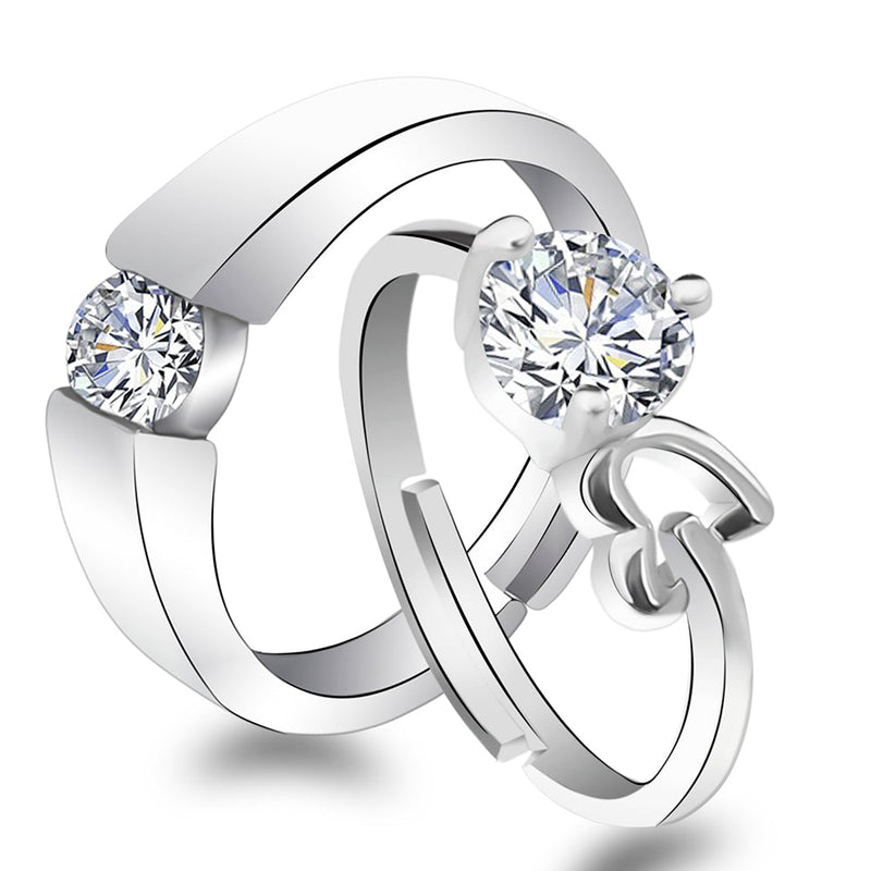 Urbana Rhodium Plated Solitaire Couple Ring Set With Crystal Stone - 1506373-1506373