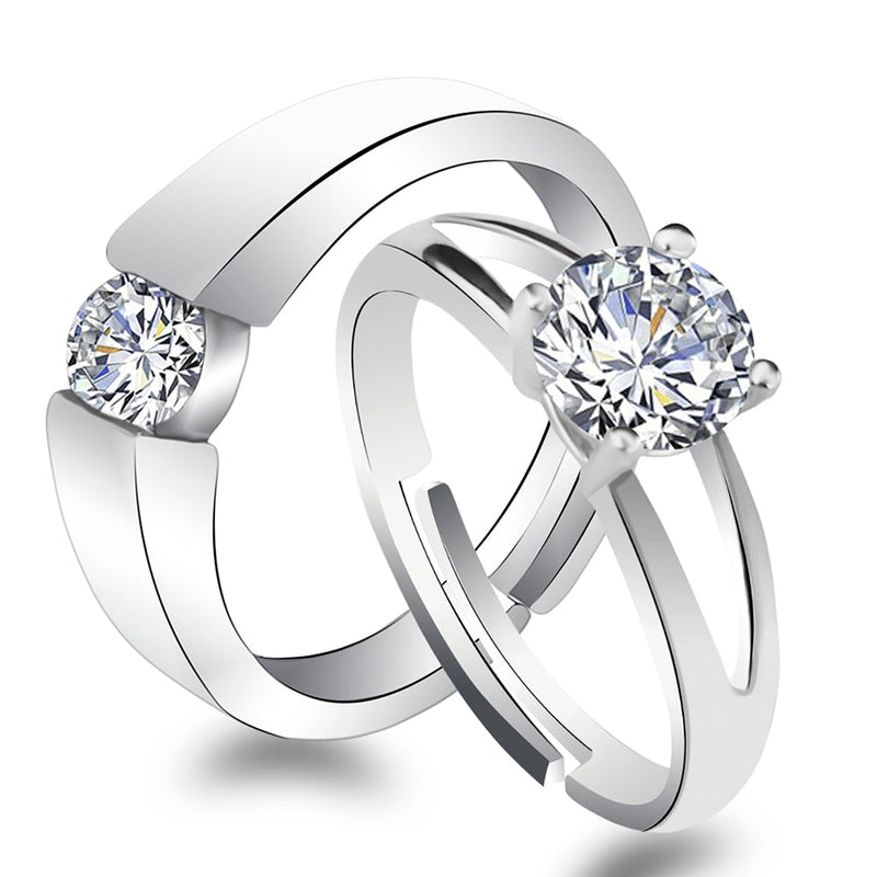 Urbana Rhodium Plated Solitaire Couple Ring Set With Crystal Stone - 1506376-1506376