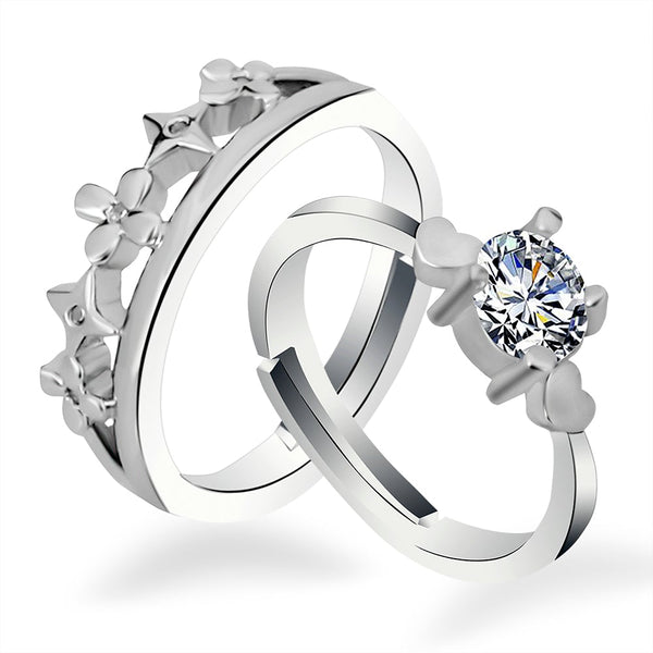 Urbana Rhodium Plated Solitaire Couple Ring Set With Crystal Stone - 1506388-1506388