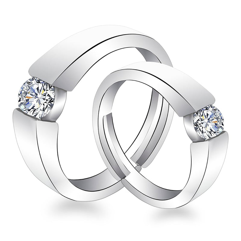 Urbana Rhodium Plated Solitaire Couple Ring Set With Crystal Stone - 1506390-1506390