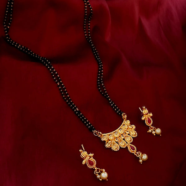 Kriaa Gold Plated Pearl Drop Mangalsutra With Earrings