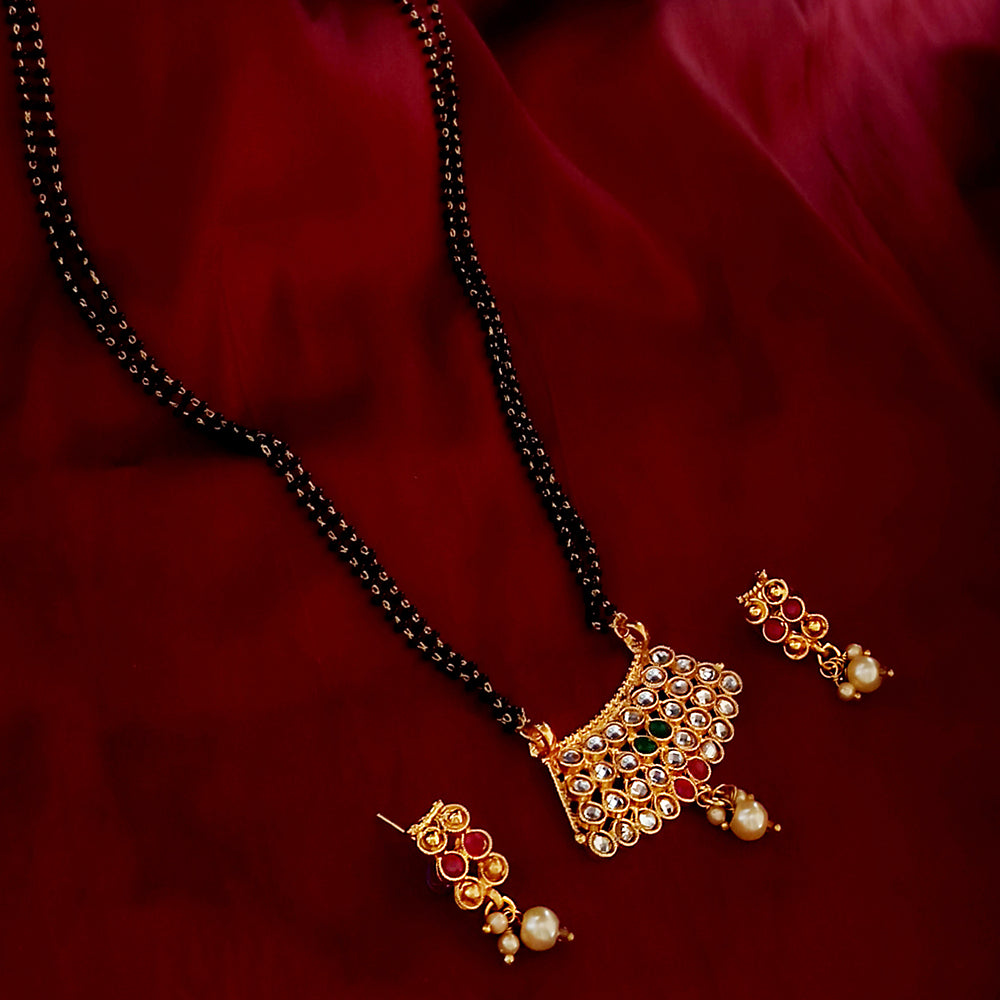 Kriaa Gold Plated Kundan Pearl Drop Mangalsutra With Earrings