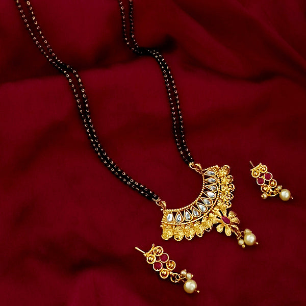 Kriaa Gold Plated Kundan Pearl Drop Mangalsutra With Earrings
