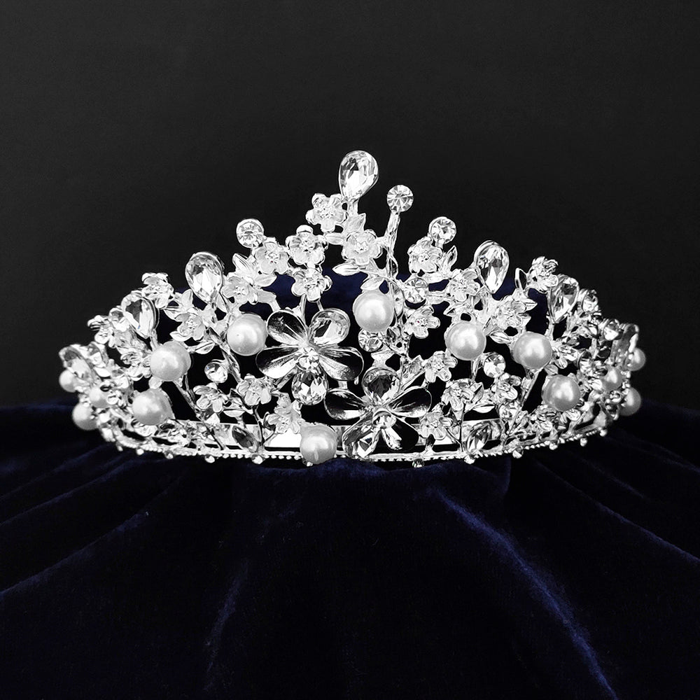 Kriaa Silver Plated White Austrian Stone Crown