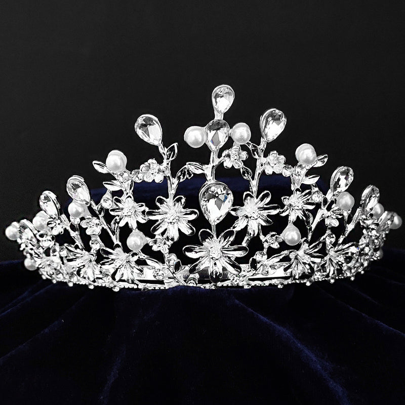 Kriaa Silver Plated White Austrian Stone Crown