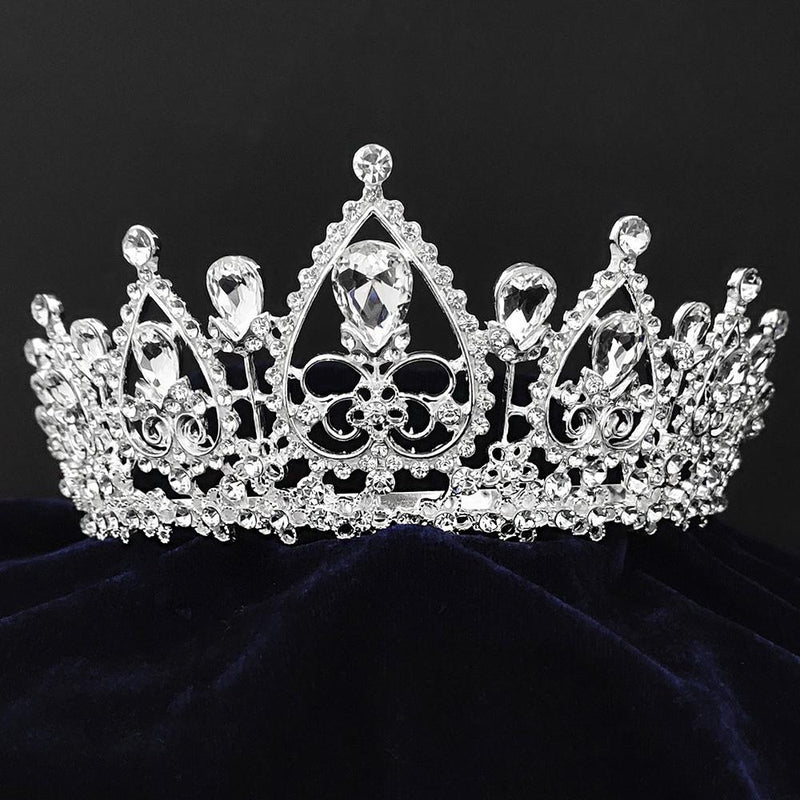 Kriaa Silver Plated White Austrian Stone Crown-1506610