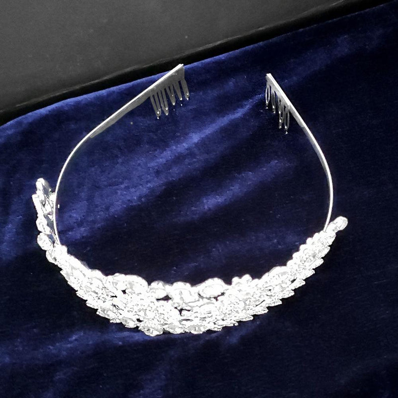 Kriaa Silver Plated White Austrian Stone Crown-1506616