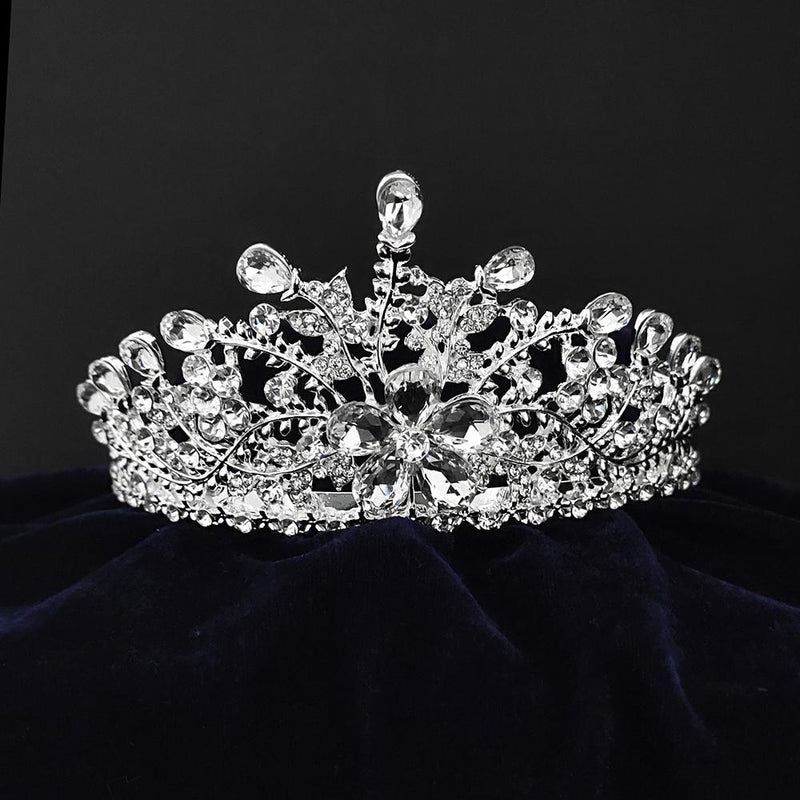 Kriaa Silver Plated White Austrian Stone Crown-1506616