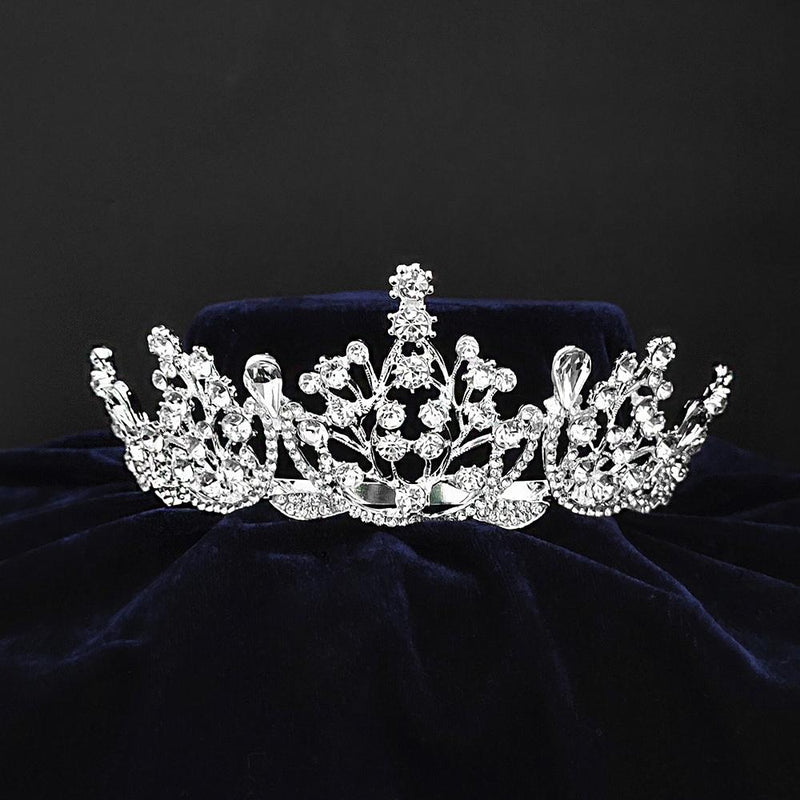 Kriaa Silver Plated White Austrian Stone Crown-1506620