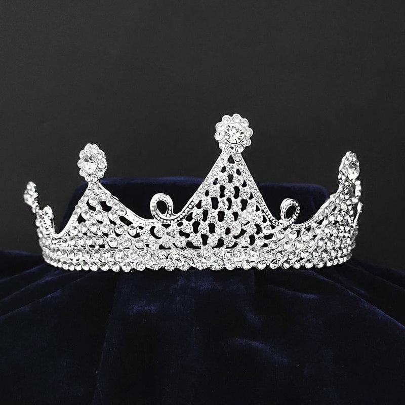 Kriaa Silver Plated White Austrian Stone Crown-1506621
