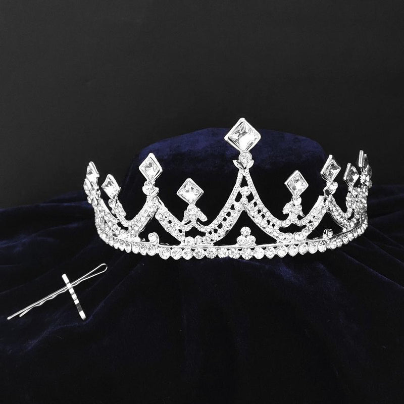 Kriaa Silver Plated White Austrian Stone Crown-1506623