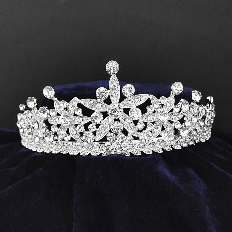 Kriaa Silver Plated White Austrian Stone Crown-1506624