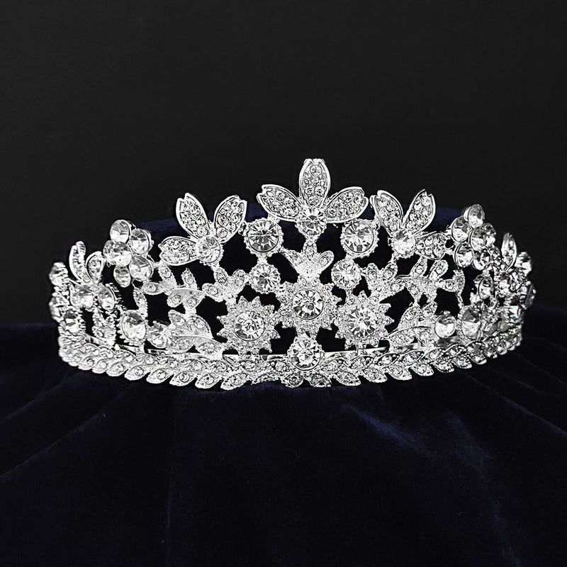 Kriaa Silver Plated White Austrian Stone Crown-1506630