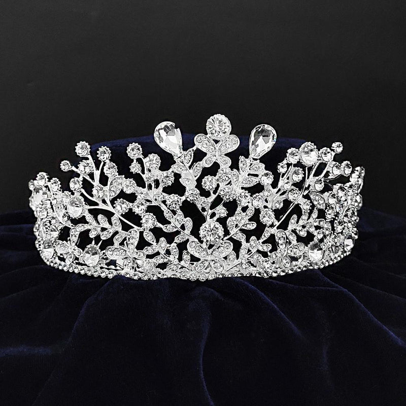 Kriaa Silver Plated White Austrian Stone Crown-1506638