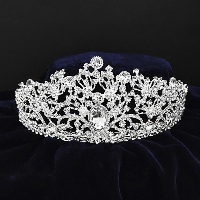 Kriaa Silver Plated White Austrian Stone Crown-1506642