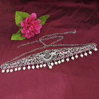 Tisha Oxidised Plated Pink & Green Pota Stone Kamarband - 1506703