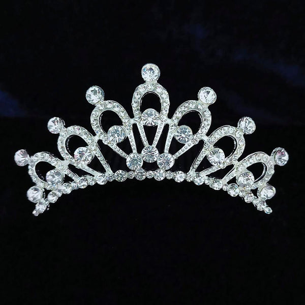 Kriaa Silver Plated White Austrian Stone Crown  - 1507105