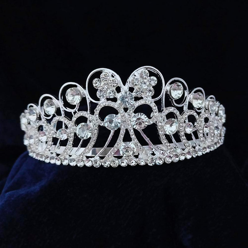 Kriaa Silver Plated White Austrian Stone Crown  - 1507119