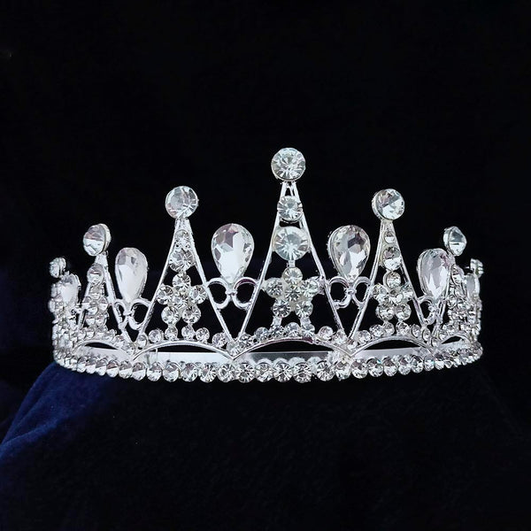 Kriaa Silver Plated White Austrian Stone Crown  - 1507120