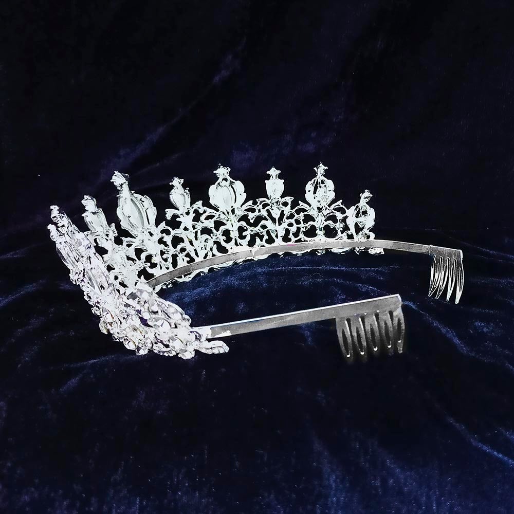 Kriaa Silver Plated White Austrian Stone Crown  - 1507123