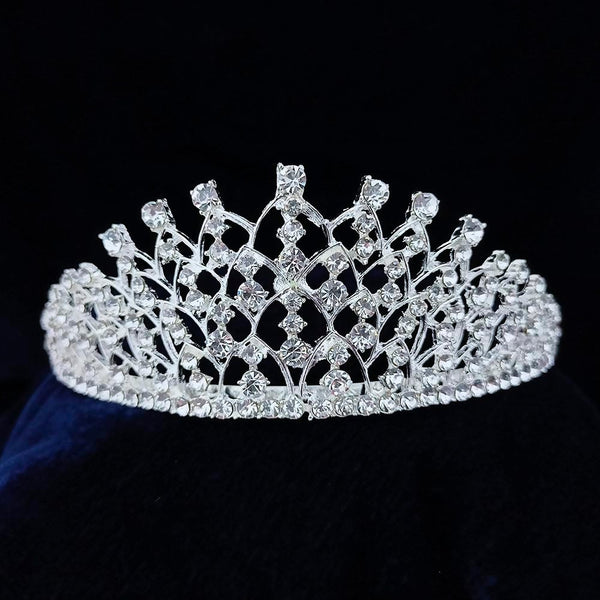 Kriaa Silver Plated White Austrian Stone Crown  - 1507125