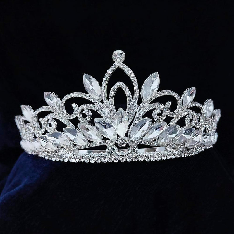 Kriaa Silver Plated White Austrian Stone Crown  - 1507129
