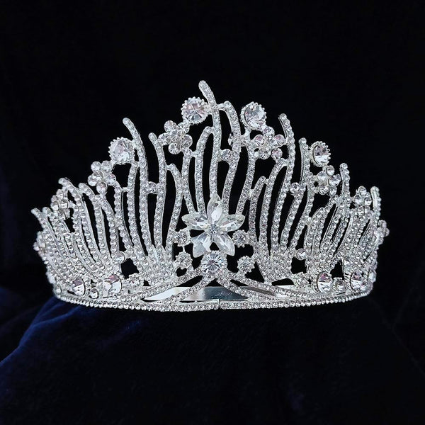Kriaa Silver Plated White Austrian Stone Crown  - 1507130