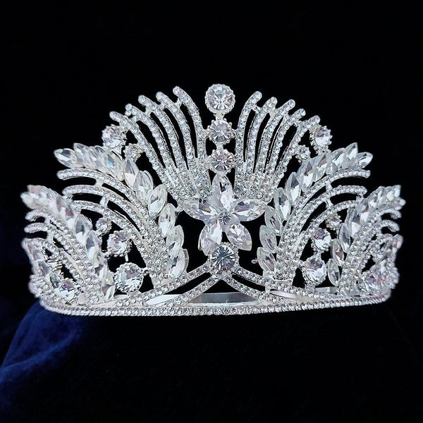 Kriaa Silver Plated White Austrian Stone Crown  - 1507131