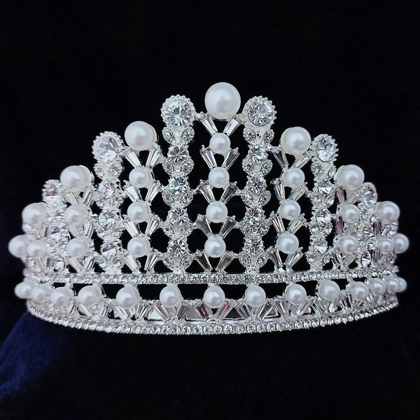 Kriaa Silver Plated White Austrian Stone Crown  - 1507138
