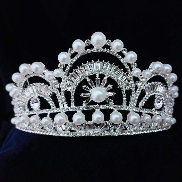Kriaa Silver Plated White Austrian Stone Crown  - 1507139