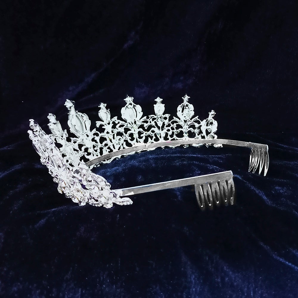 Kriaa Silver Plated White Austrian Stone Crown  - 1507152