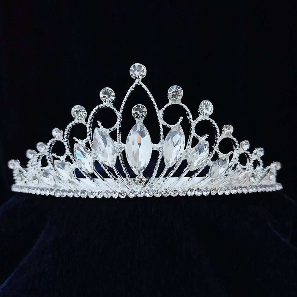 Kriaa Silver Plated White Austrian Stone Crown  - 1507152