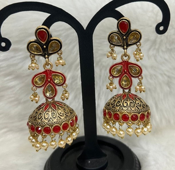 Infinity Jewels Gold Plated Meenakari Jhumki Earrings