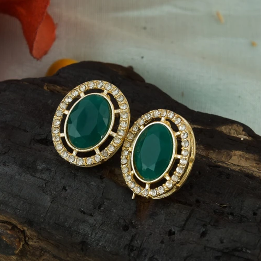 Mahavir Gold Plated Crystal Stone Stud Earrings