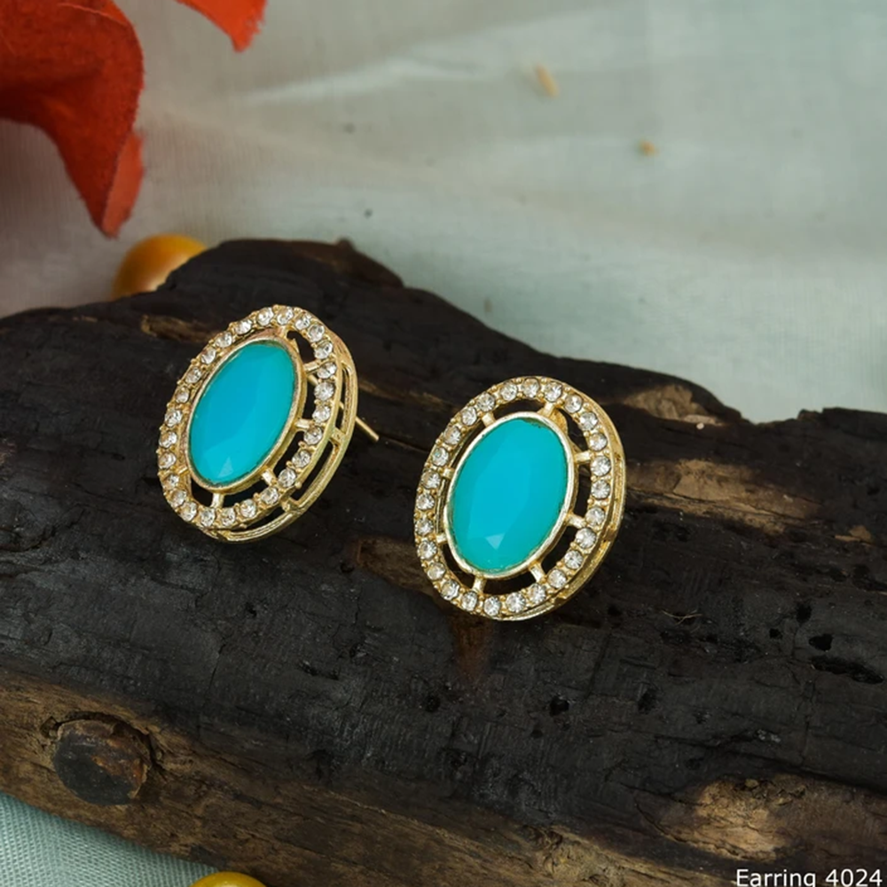 Mahavir Gold Plated Crystal Stone Stud Earrings