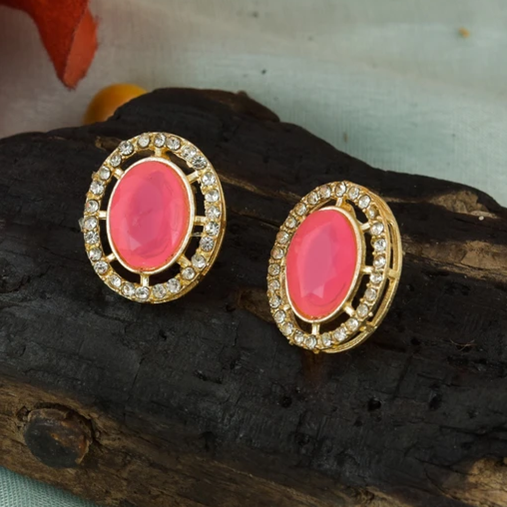 Mahavir Gold Plated Crystal Stone Stud Earrings